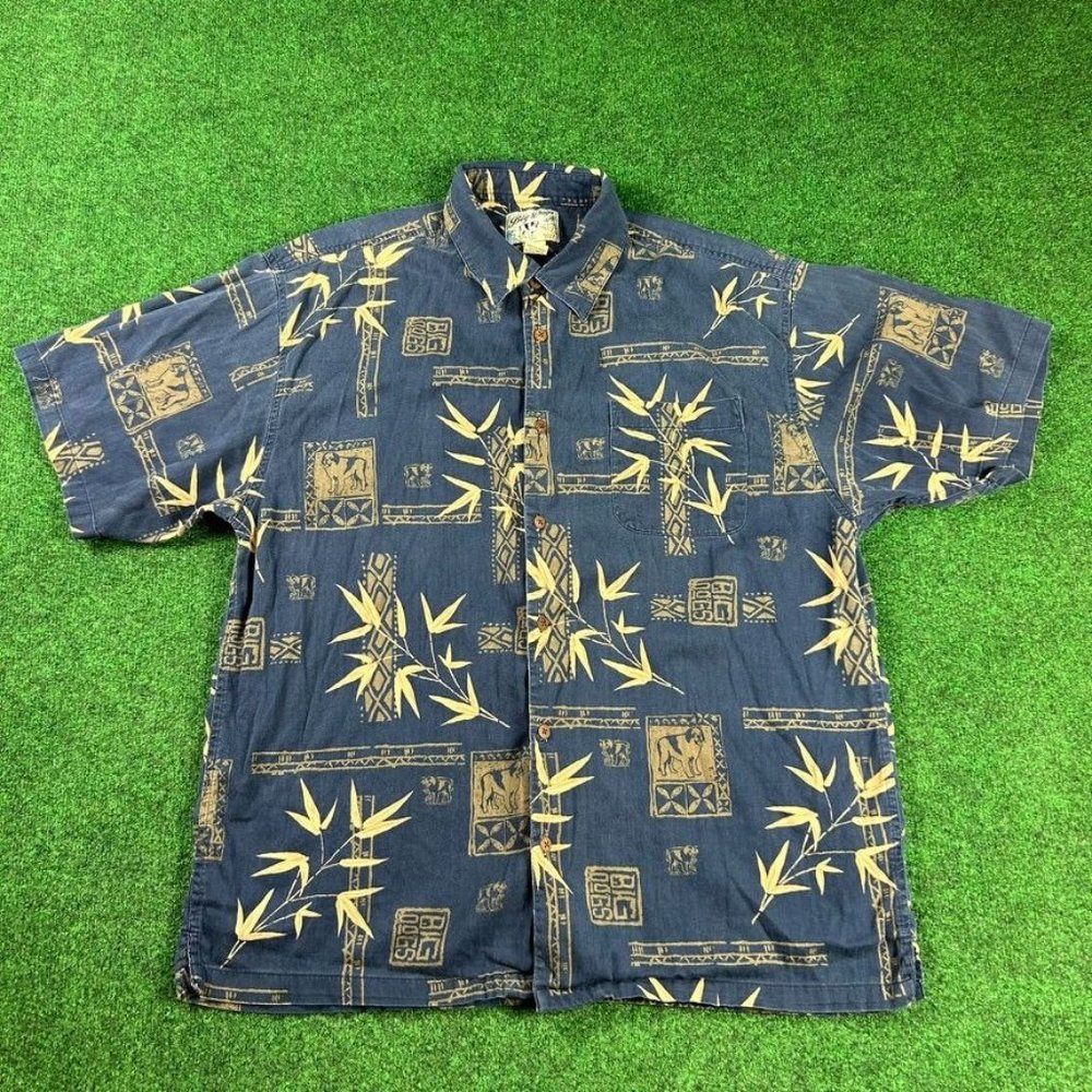 Vintage‎ Big Dogs Bamboo Dog Short Sleeve Button Up Shirt Mens Size XL